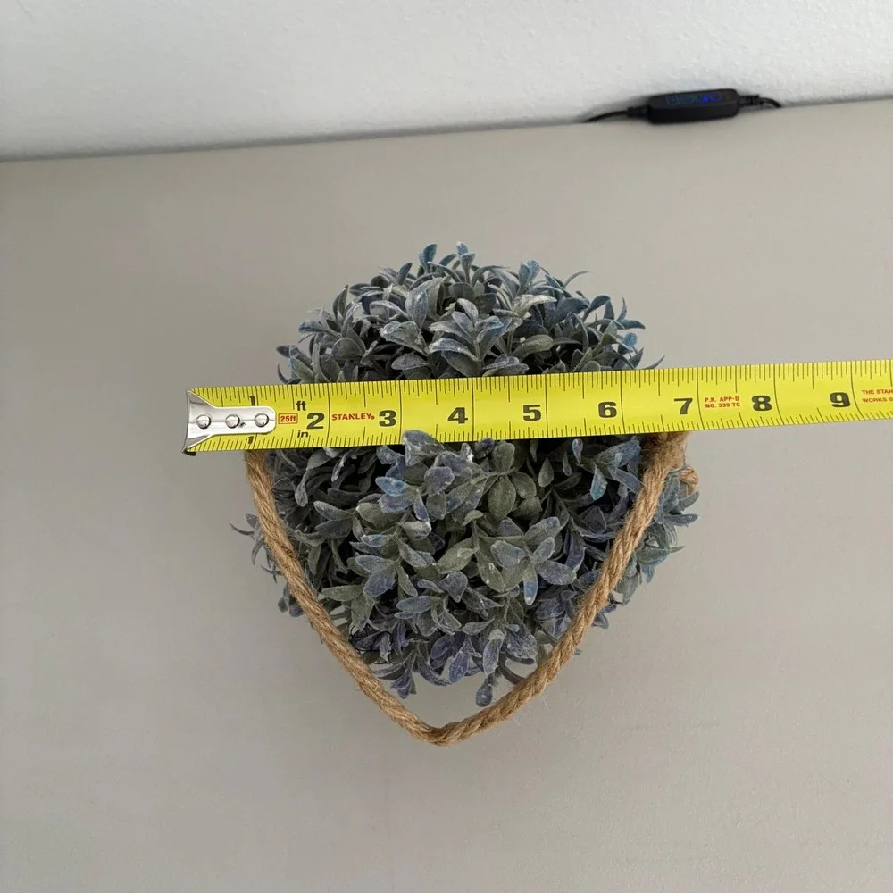 Faux Frosted Greenery Plant in Rustic Gray Pot with Jute Rope Handle Farmhouse